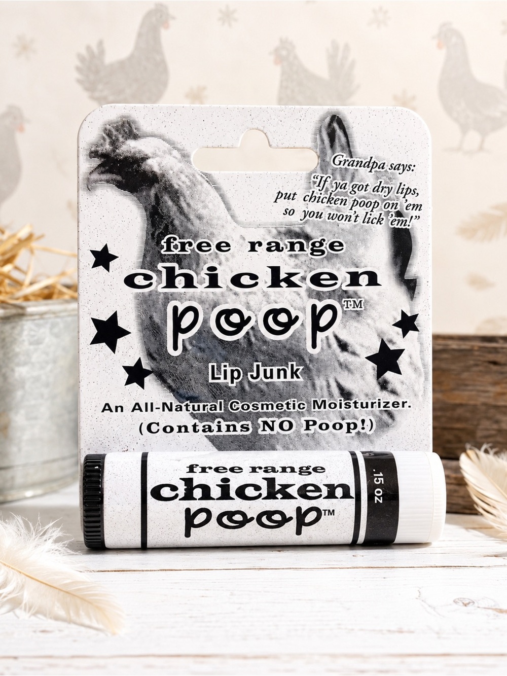 Free range chicken poop Lip Junk Lip Balm - White